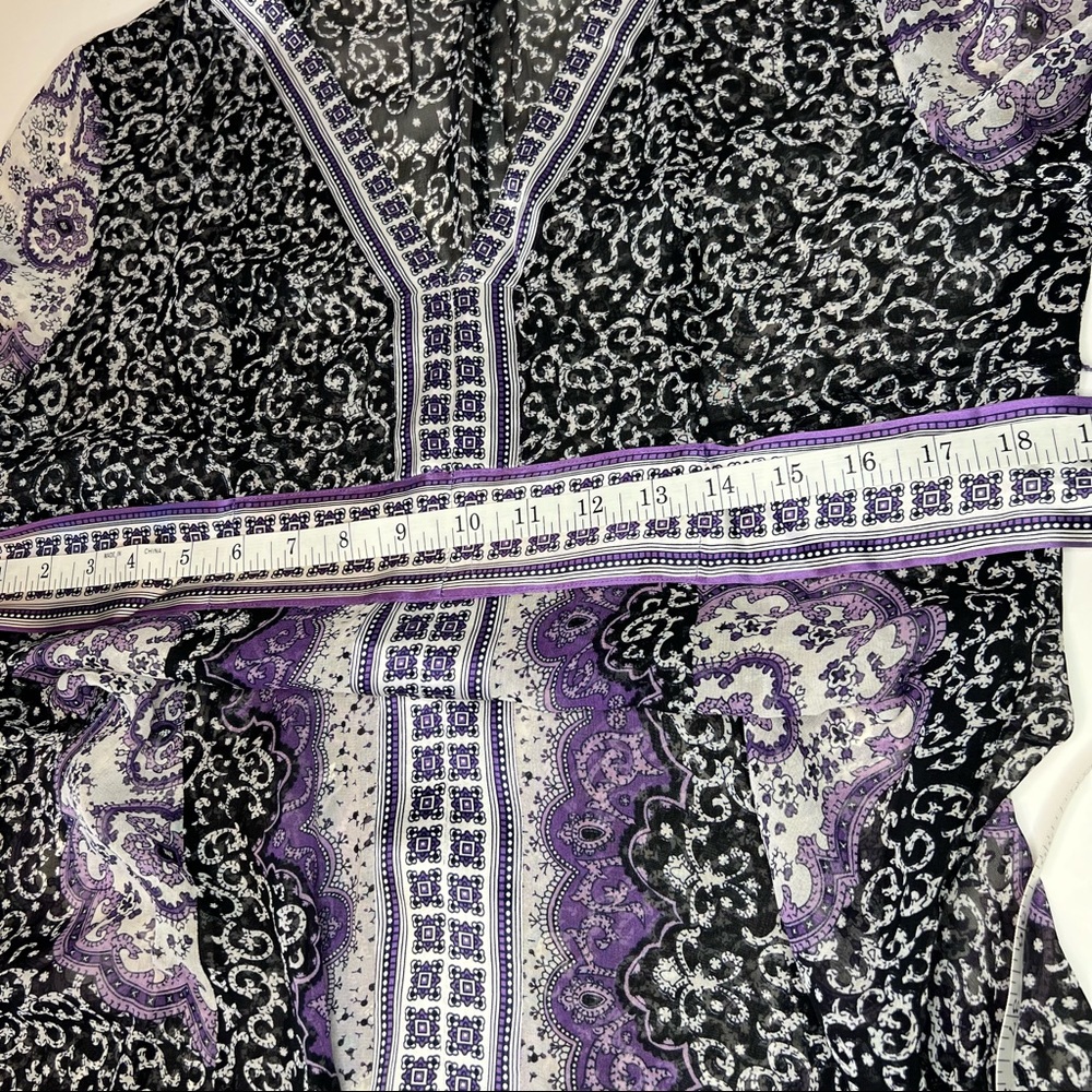 INC International Concepts  VNeck Long Sleeve Black Purple Sheer Silk Dress * 10 - Picture 10 of 15